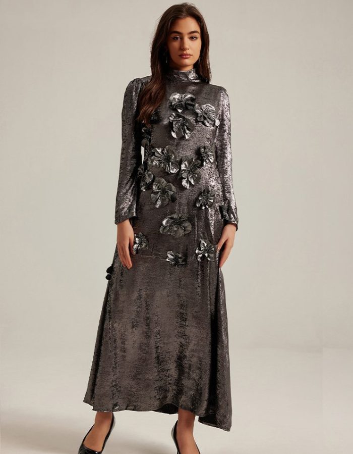 Fashion Design Glossy Three-Dimensional Flower Middle East Dubai Arab Lady Long Dress-YY0039GZ