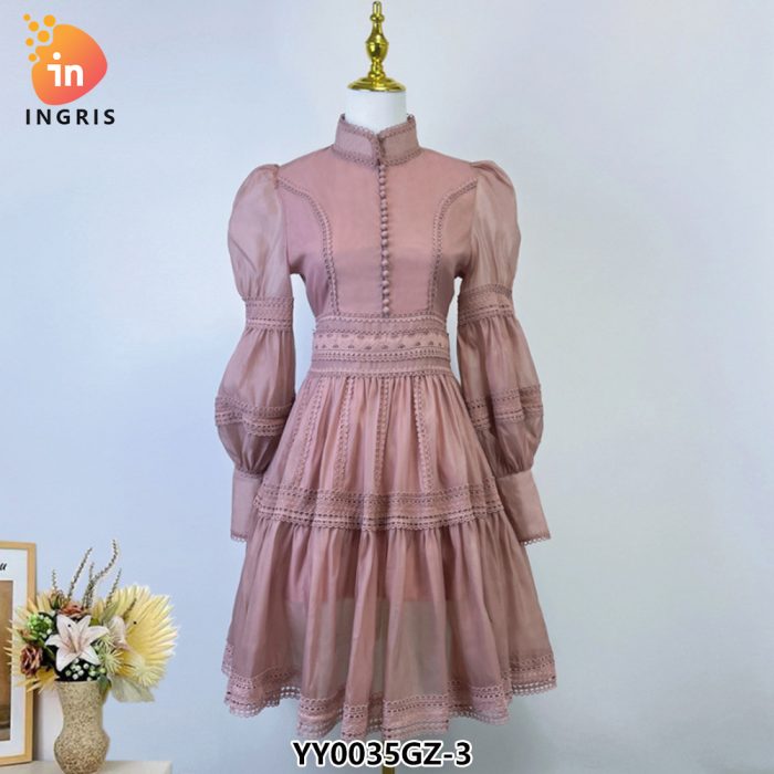 Lace Splicing Design Lantern Sleeve Dress-YY0035GZ