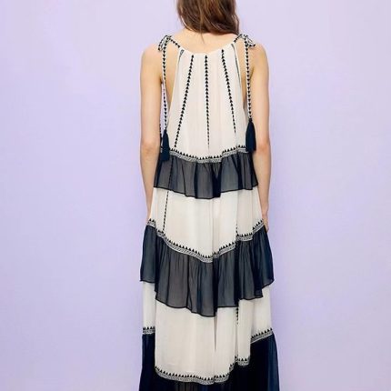 Wholesale Colorblock Tiered Silk Georgette Maxi Dresses Sleeveless Loose Holiday Vacation Dress Beach Ladies Dress-GZYYKJ074