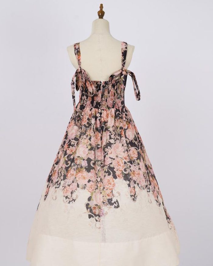 Lancai French Retro Western Style Positioning Printed Dress for Women Lace-up Hemline Puffy Dress-GZYYWL029