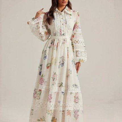 New Fashion Hollow Temperament Long Sleeve Dress Women's French Printed Shirt Dresses-YY0037GZ