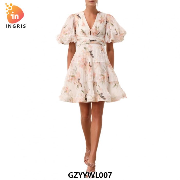 Sweet Pleated Midi Dress for Women Printed Lace Dresses Girls Sweet Dresses Clothes Women-GZYYWL007