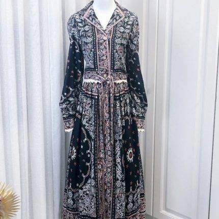 Long Sleeve pink and White Color Floral Print Casual Fashion Women Long Dress-YY0057GZ