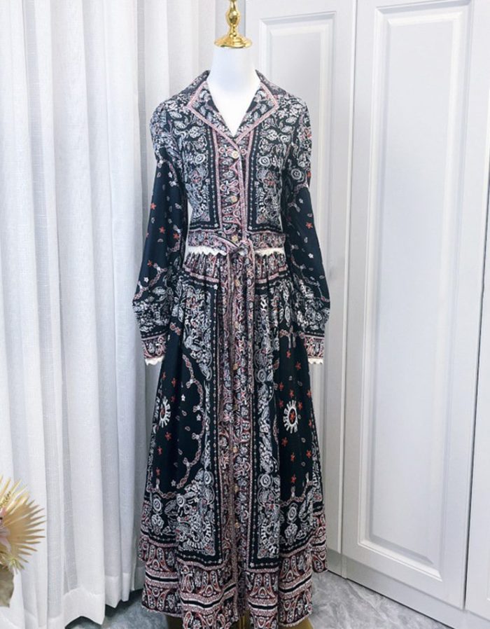 Long Sleeve pink and White Color Floral Print Casual Fashion Women Long Dress-YY0057GZ