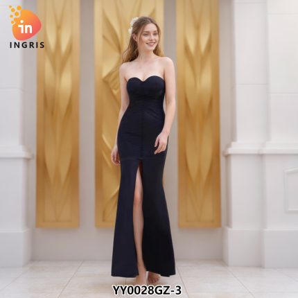 Latest Design Spring Summer V-neck One-Shoulder Slim Party Dress Gowns for Women Evening Dresses Ruched Split Prom Dress-YY0028GZ