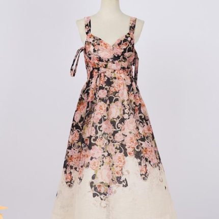 Lancai French Retro Western Style Positioning Printed Dress for Women Lace-up Hemline Puffy Dress-GZYYWL029