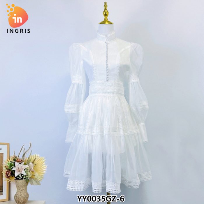 Lace Splicing Design Lantern Sleeve Dress-YY0035GZ