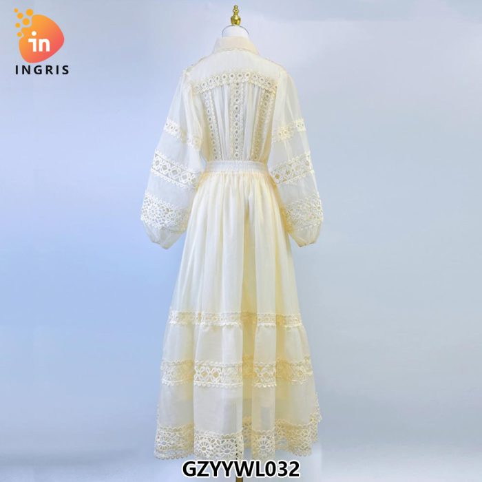 Casual Loose Women's Clothing Spring and Autumn New High End Style Lace Hollow Lantern Sleeve Dress-GZYYWL032