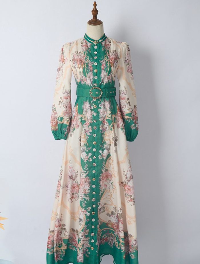 Autumn New Style Retro Printed Thin Shirt Elegant Skirt Fashion Women'S Temperament Suit Two-Piece Set-YY0065GZ