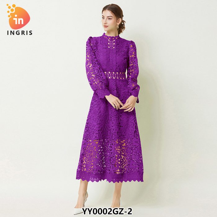 New Arrival Style Design Sense Embroidered Hollowed Out Skirt Fashion Puff Sleeve Dress-YY0002GZ