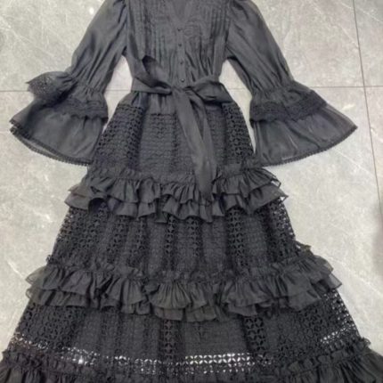 Custom Ruffles Elegant Solid Patchwork Lace Dress Manufacturer-YY0018GZ