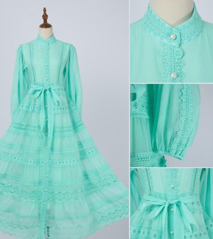 Spring new solid color French lace patchwork puff sleeve shirt and long skirt-GZYYWL011
