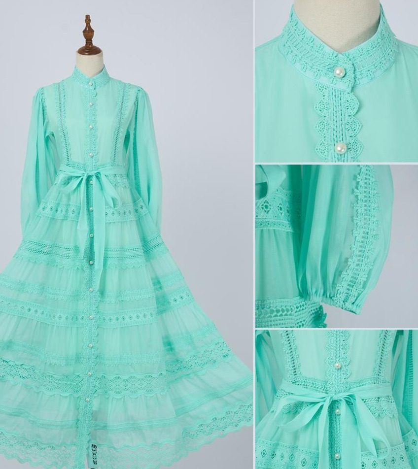 Spring new solid color French lace patchwork puff sleeve shirt and long skirt-GZYYWL011