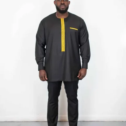 Black and Gold Men’s African Traditional Embroidery Shirt